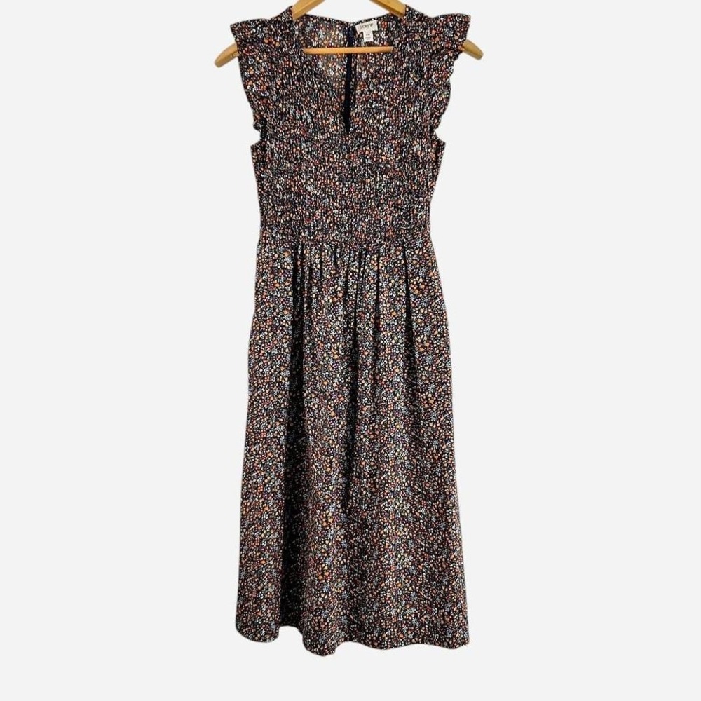 Smocked Floral Midi Dress - Black Multi